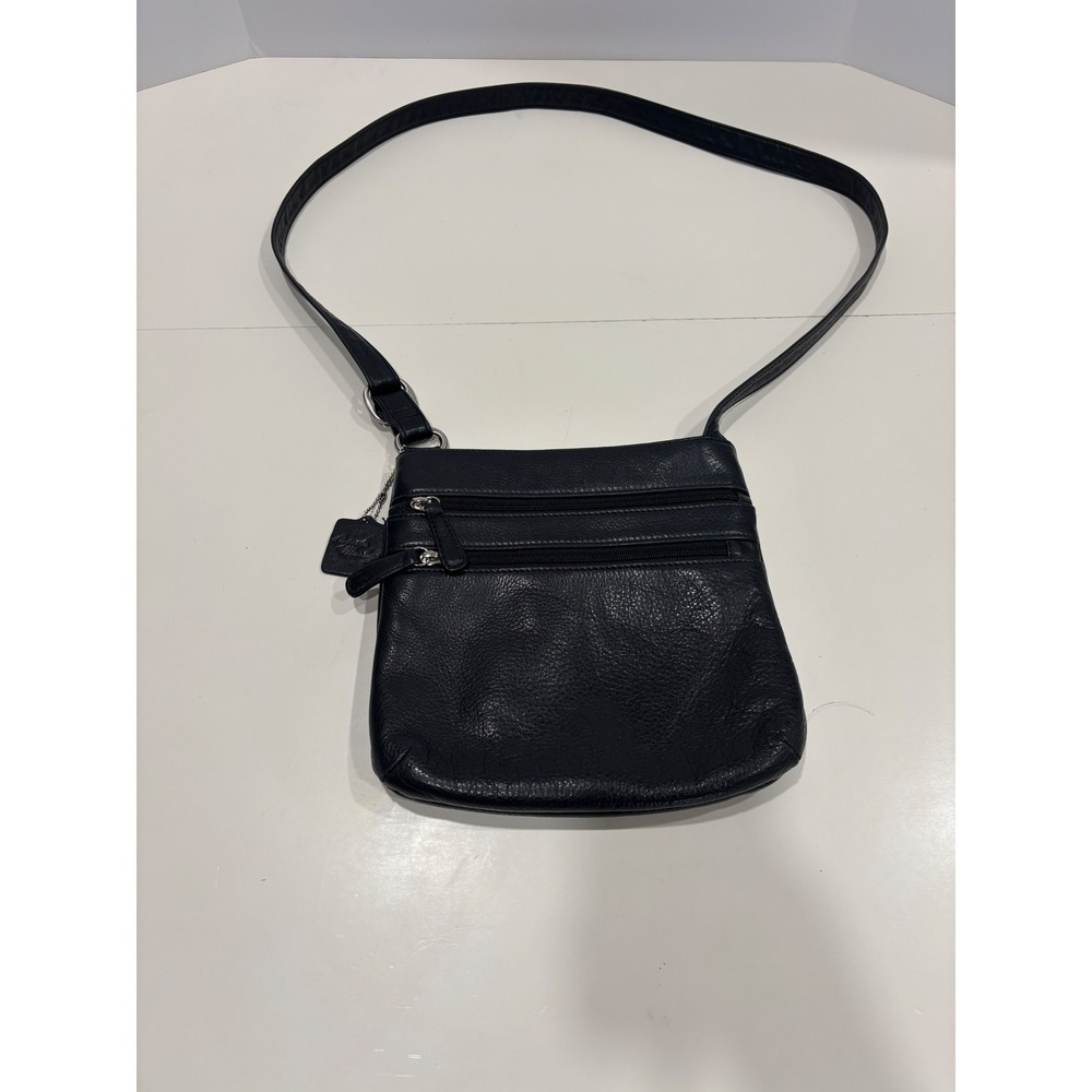 Beyond Marly Black Leather Crossbody Bag Small Messenger Purse Multi-Pocket